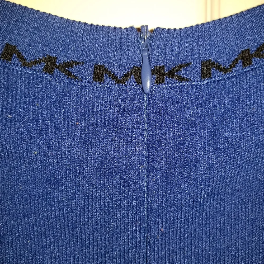 Michael Kors blue long sleeve dress with black MK accents - Picture 7 of 9